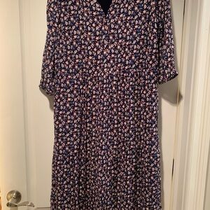J.Jill Blue Pink Floral Maxi 3/4 Sleeve Dress